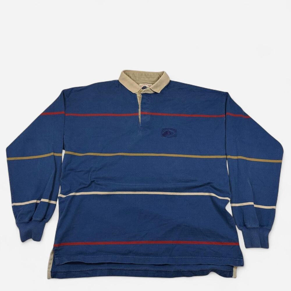 Boston Traders Sport Vintage Striped Rugby Shirt Blue Made in USA XL